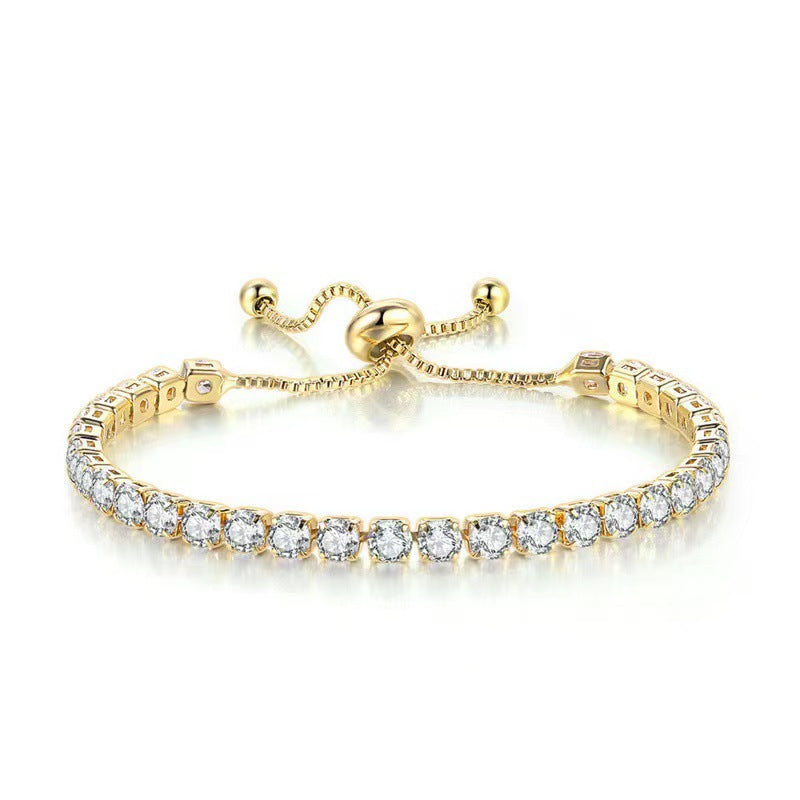 Wholesale 4mm round single row full diamond adjustable crystal tennis birthstone copper bracelet