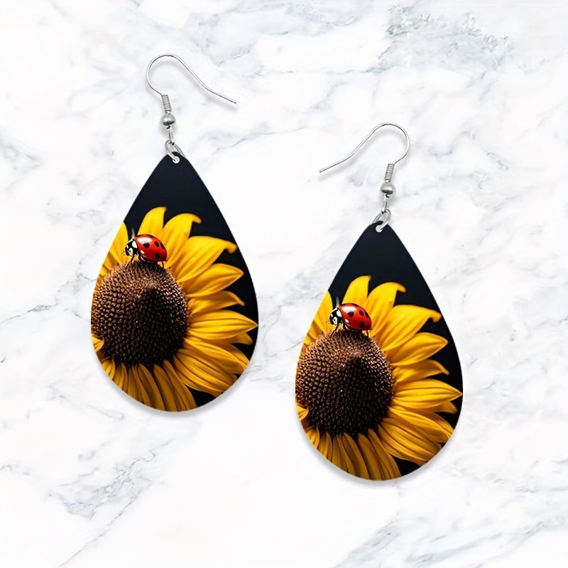 Wholesale Stunning Sunflower Teardrop Earrings