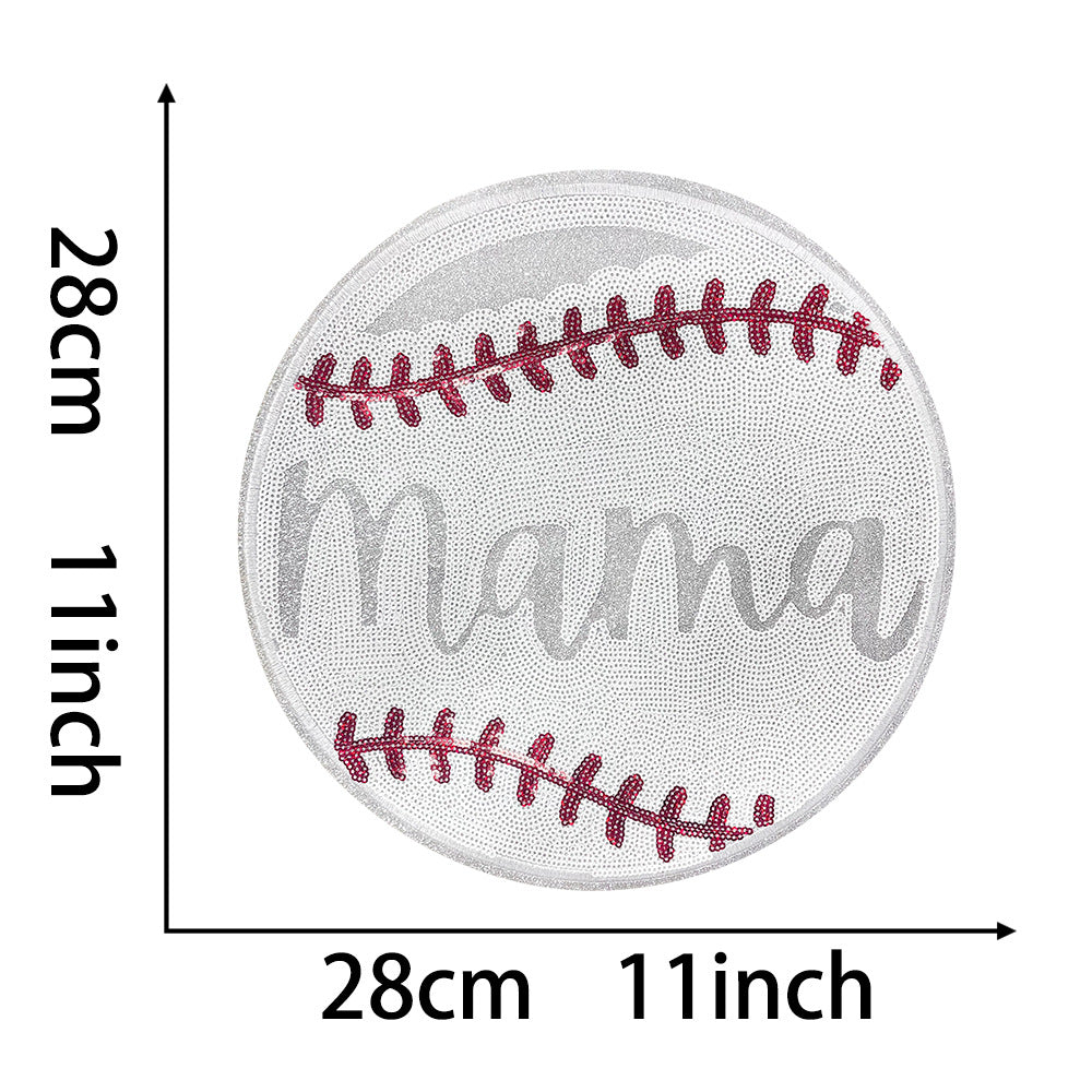 Wholesale Baseball Mama Sparkling Sequin Embroidered Patch Red Glue Backing Stylish Coat Decoration Fashion Sew On Accessory