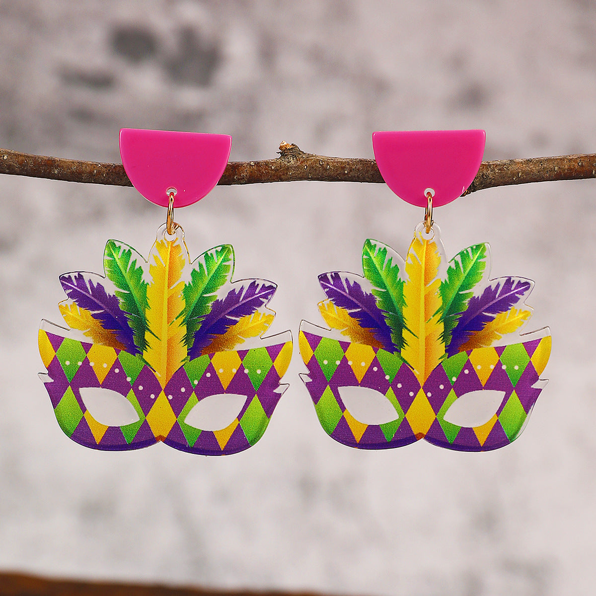 Wholesale New Carnival Acrylic Shiny Exaggerated Mask Cry and Laugh Emoji Fashion Holiday Earrings