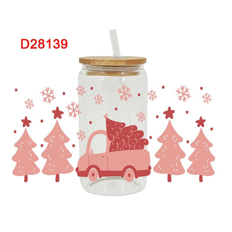 Wholesale Pink series Christmas tree 16oz Cup UV DTF Wraps