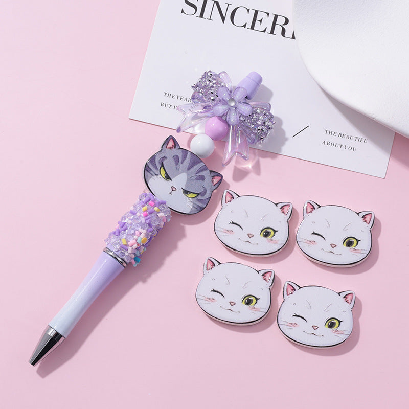 Wholesale 10pcs Beaded Pen Beads DIY Acrylic Cat Relief Phone Chain Beads