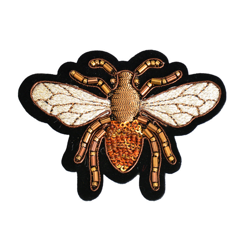 Wholesale Trendy Embroidered Beaded Bee Maple Leaf Shield Brooch Badge Pin For Women Clothing Bag Shoe Hat Decoration
