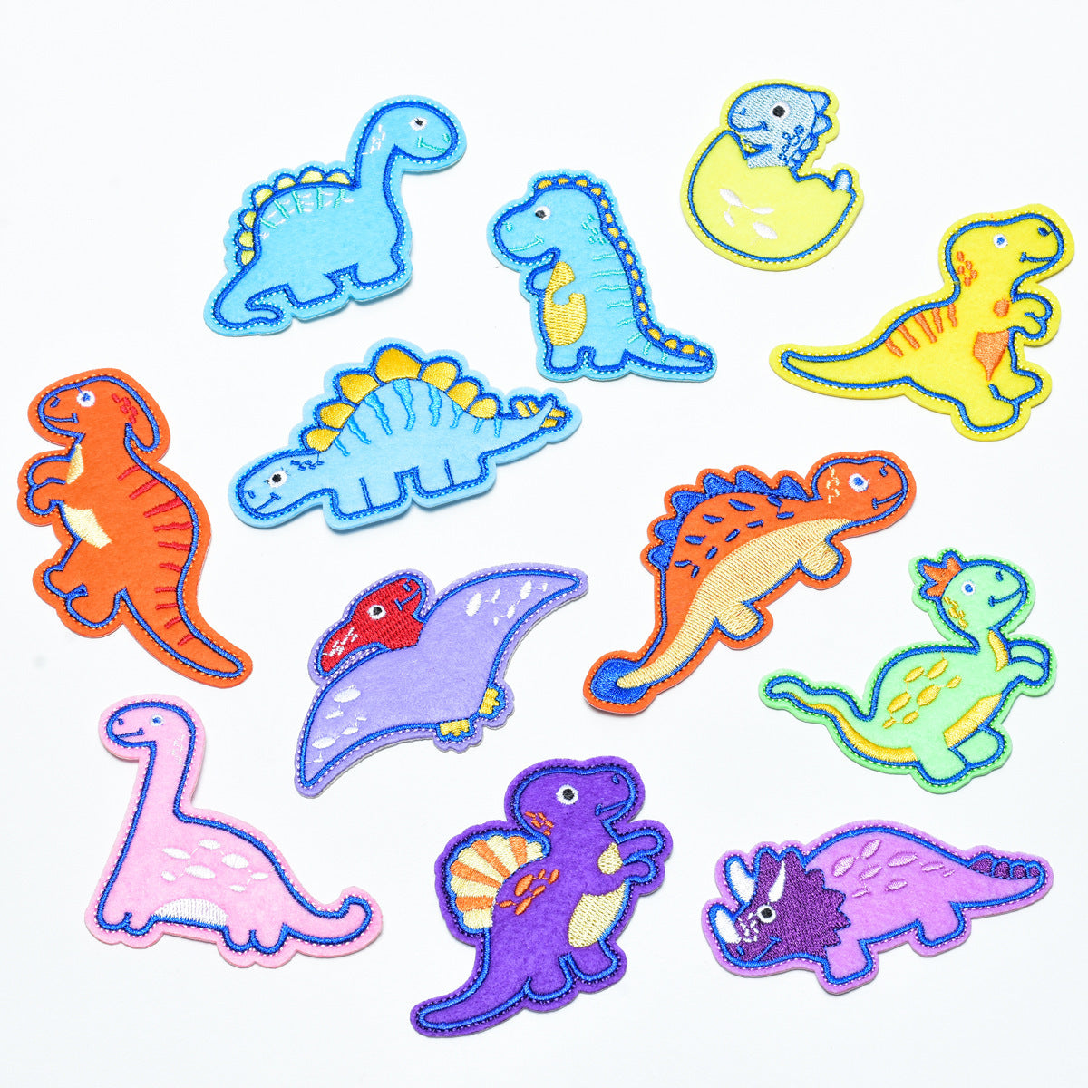 Wholesale Trendy Embroidered Fabric Patches 12 Pack Dinosaur Cartoon Animal Sew On Clothing Decorative DIY Patches For Resale