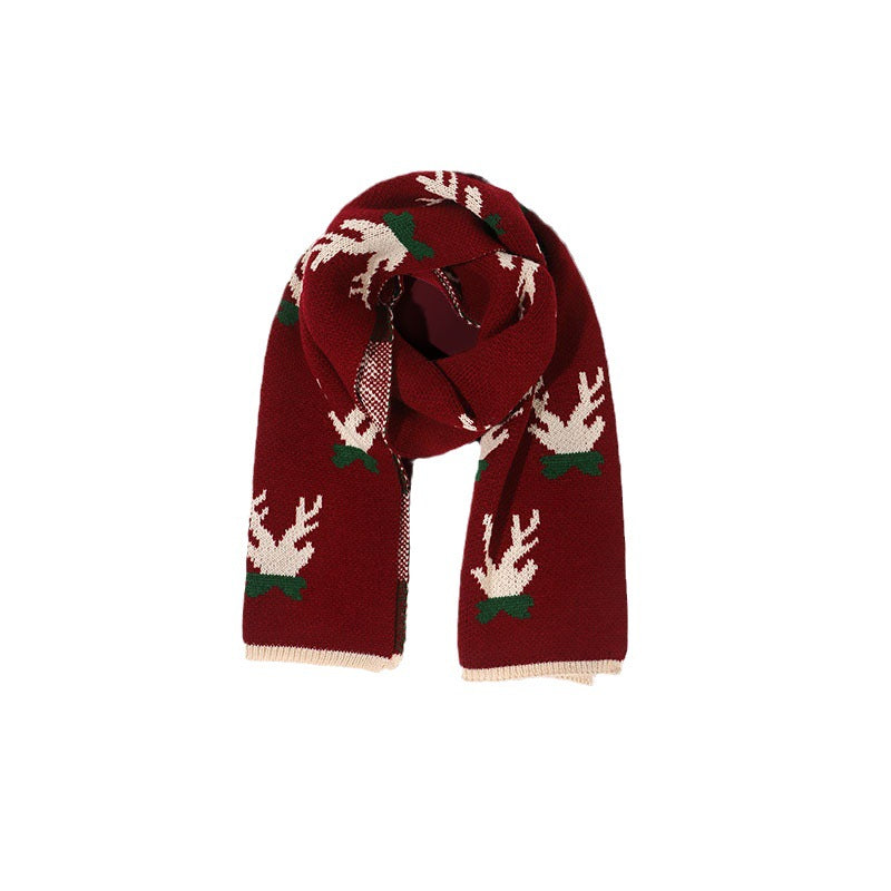 Wholesale Red Knitted Winter Deer Christmas Warm Woolen Scarves