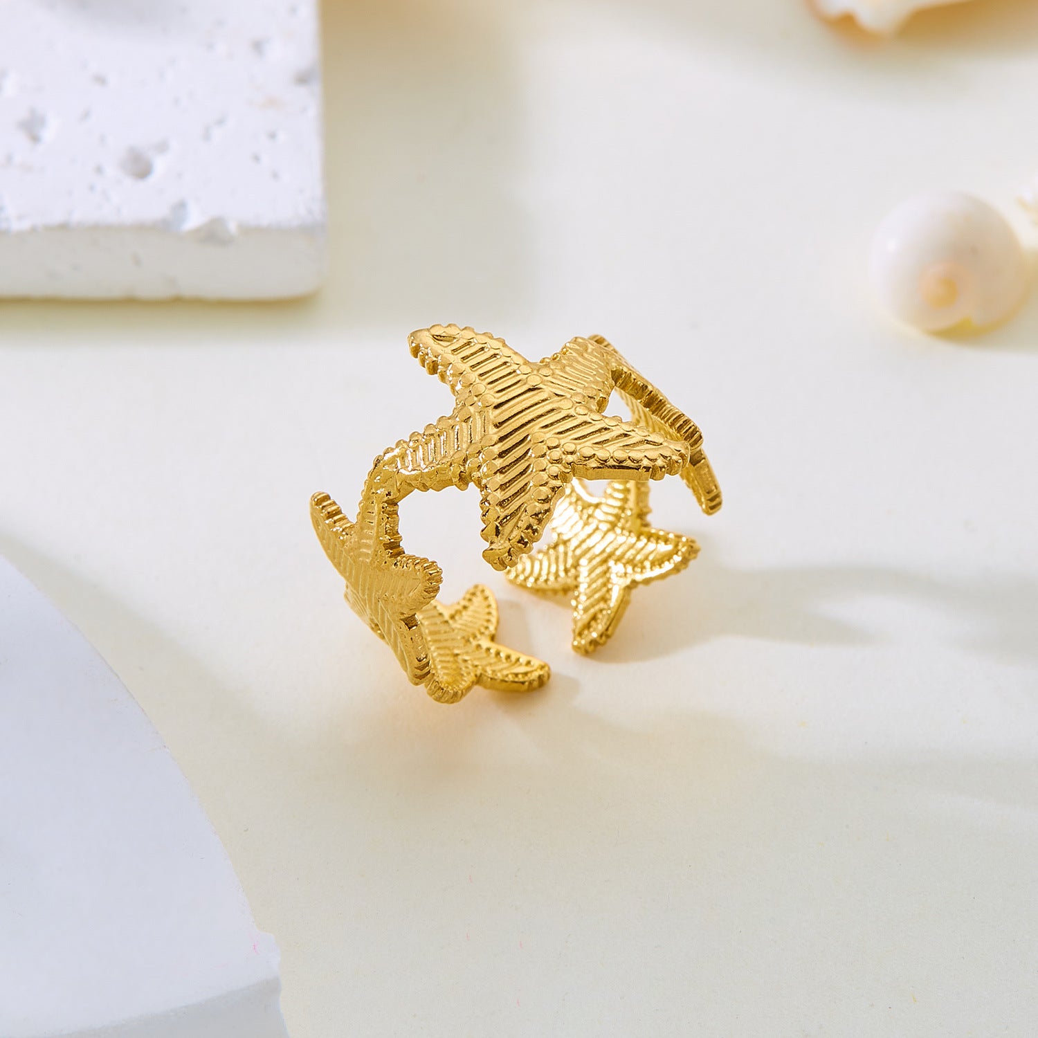 Wholesale Real gold electroplated non-fading butterfly shell starfish versatile ring