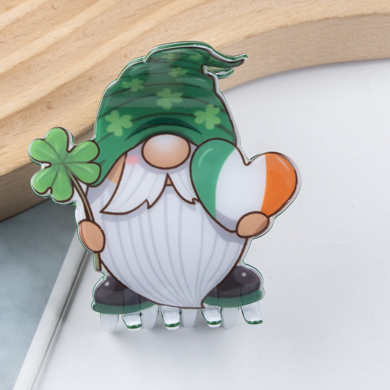 Wholesale St. Patrick's Day Green Old Dwarf Shamrock Pvc 6cm Hair Clip