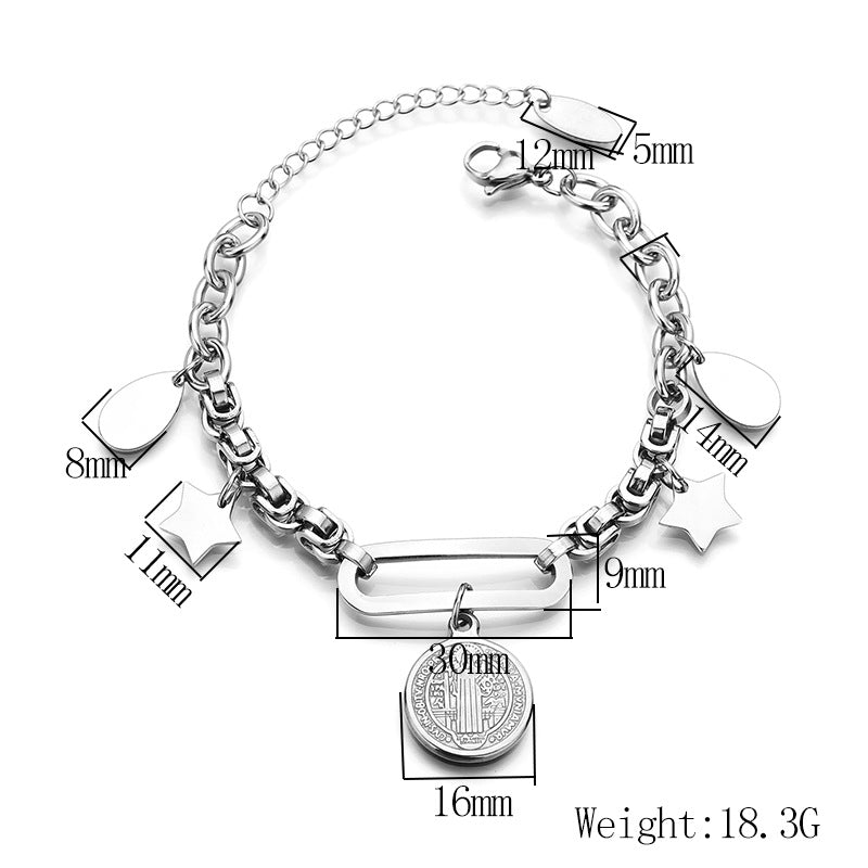 Wholesale Titanium Steel Double Layer Tree of Life Pendant Bracelet