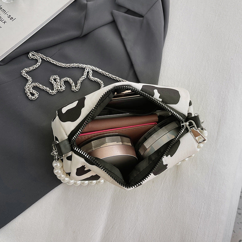 Wholesale Cow Pattern Crossbody Bag Pearl Chain Shoulder Bag