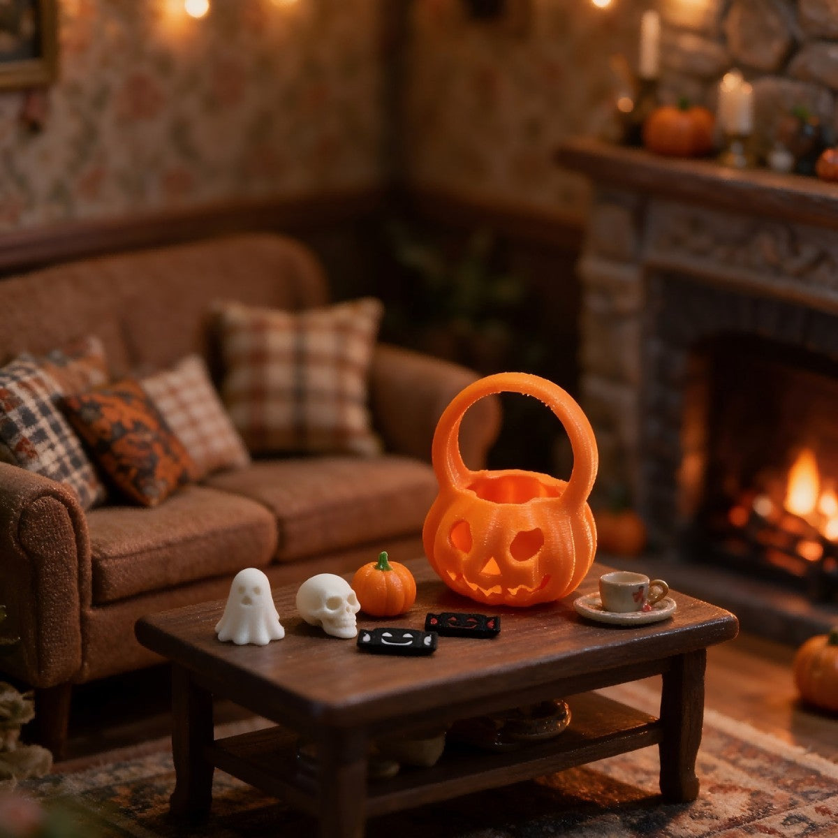Wholesale 3D Printed PLA  Miniature Pumpkin Ghost Figurine for 1:12 Dollhouse Scene Decor Gift