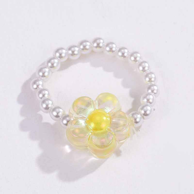 Wholesale Boho Glass Flower Beaded Rice Bead Ring