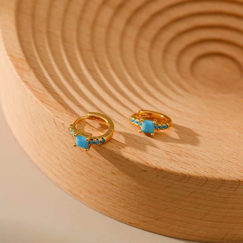 Wholesale Turquoise Brass Plated 18K Real Gold Earrings