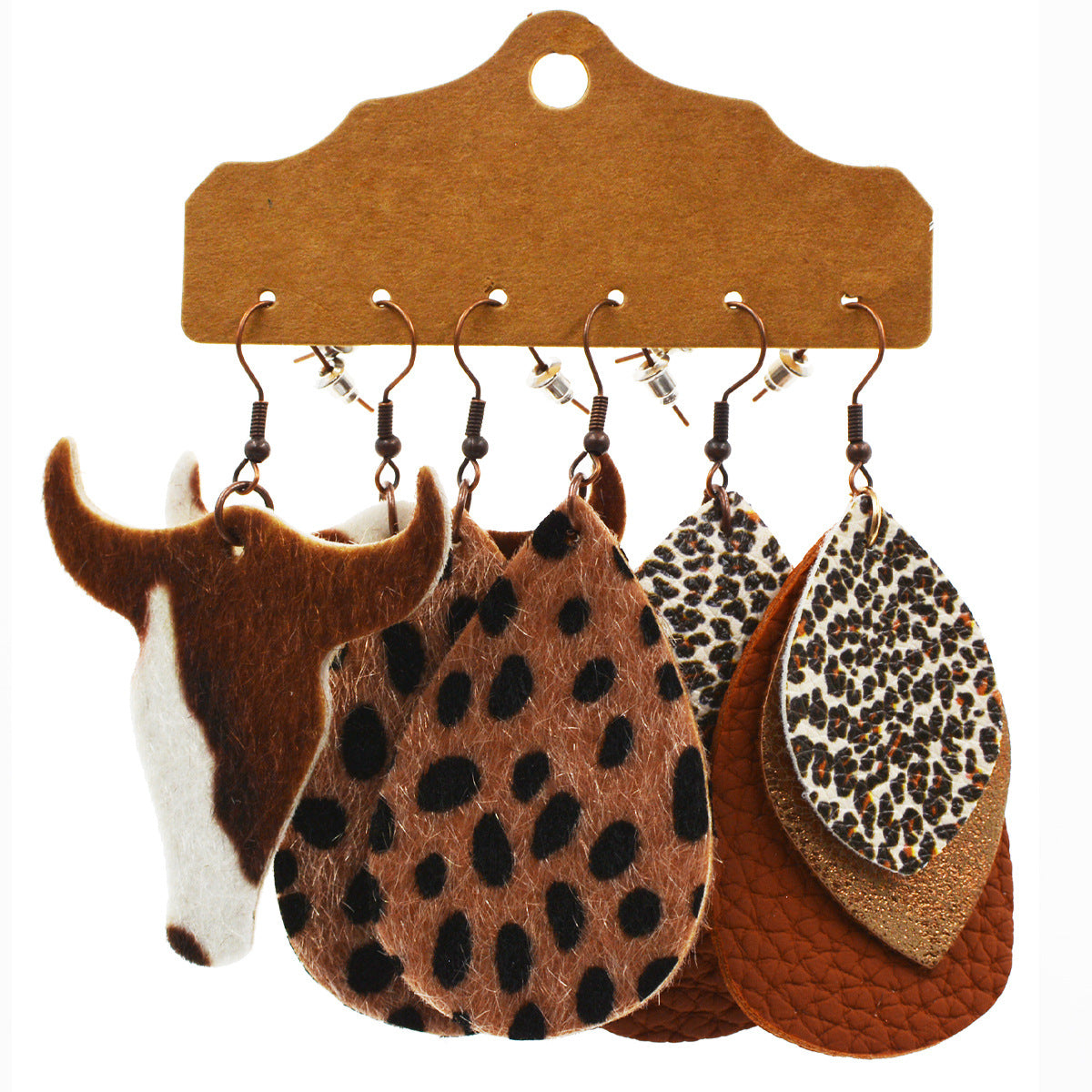 Wholesale Western Style Leopard Print Cow Earrings
