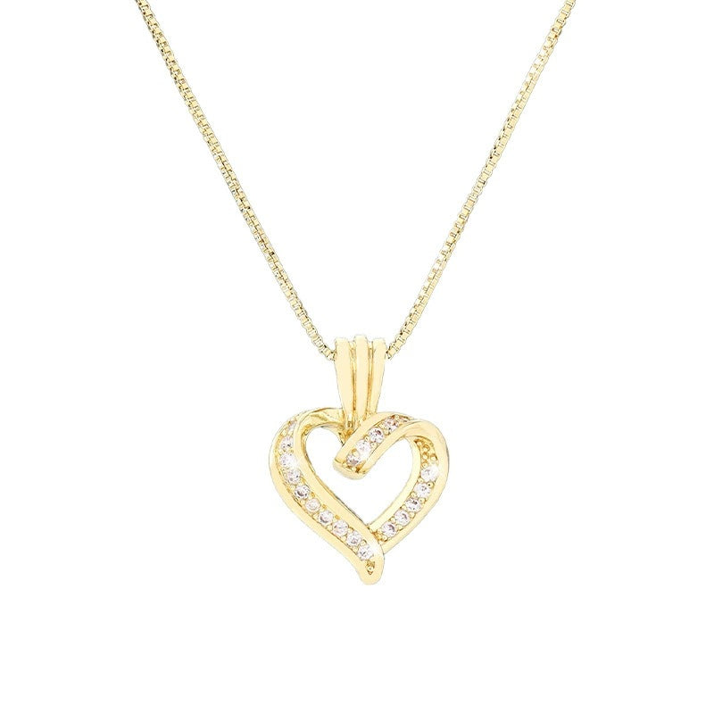 Wholesale Copper Electroplated Heart Pendant Necklace Zircon Inlaid Hollow Design Fashion Accessory For Casual Everyday Wear
