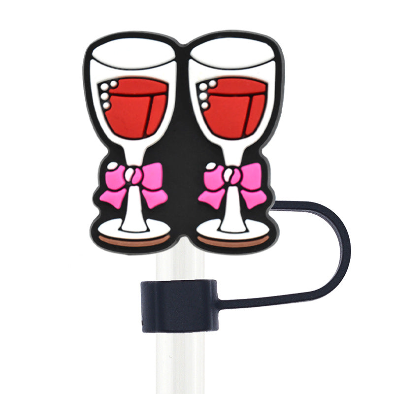 Wholesale Random 100pcs Valentine' s Day  Universal 10mm Reusable Soft Glue Straw Tube Cap