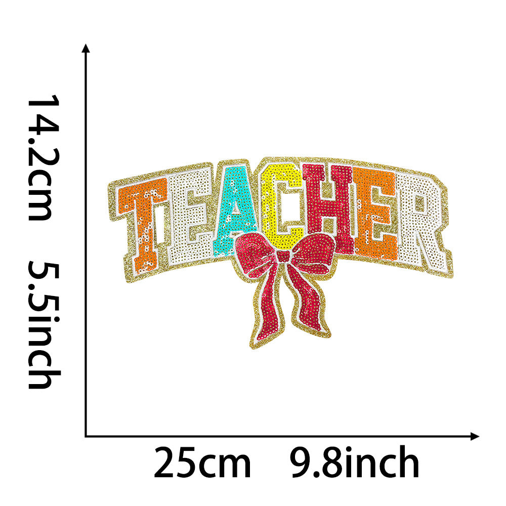 Wholesale Teacher S Day Iron On Sequin Bow Embroidery Patch DIY Decorative Fashion Accessory For Clothing Bags Shoes Gift