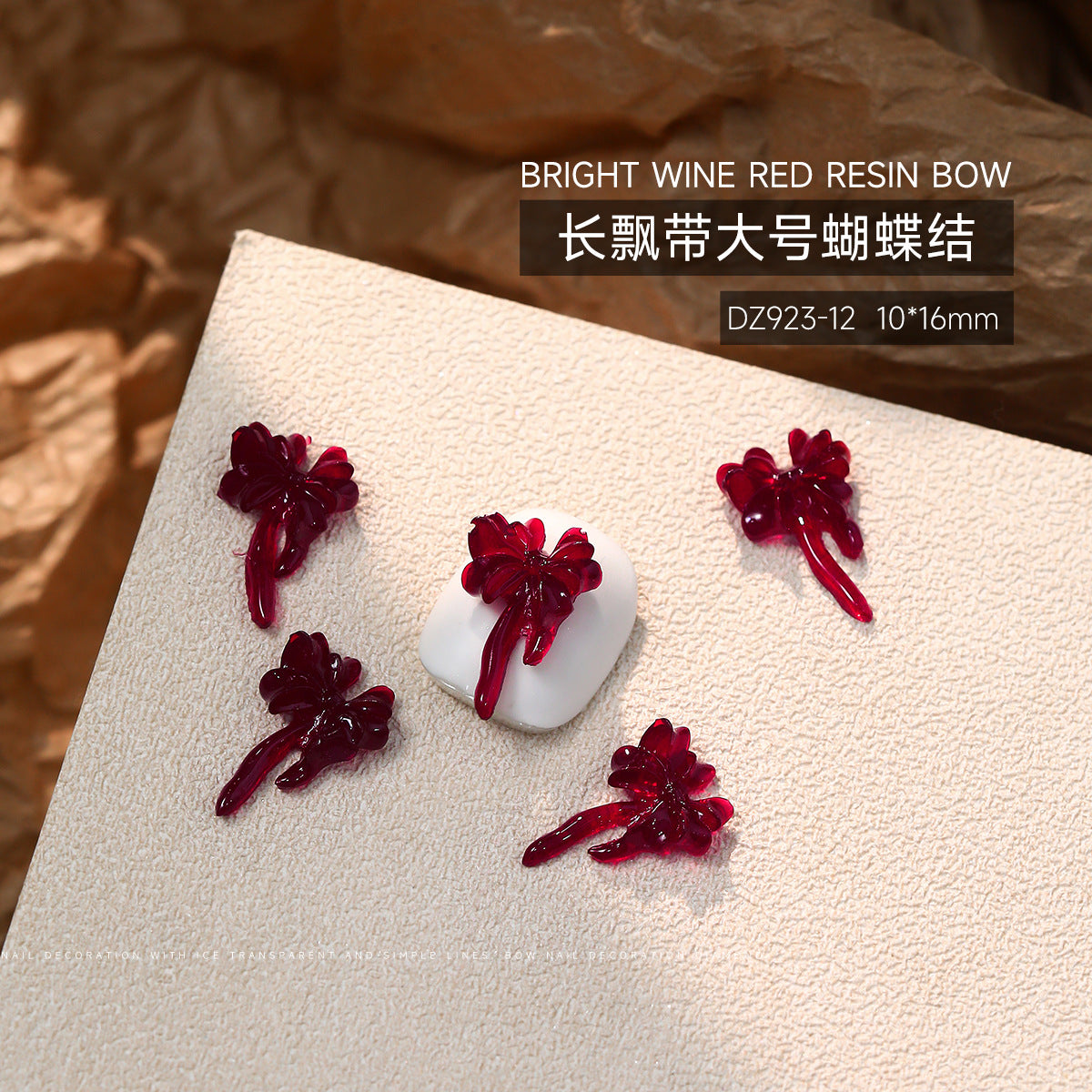 Wholesale 50pcs Bow Nail Art Accessories Burgundy Resin Frosted Mini Three-Dimensional Ribbon Butterfly Bow Tie Nail Decoration