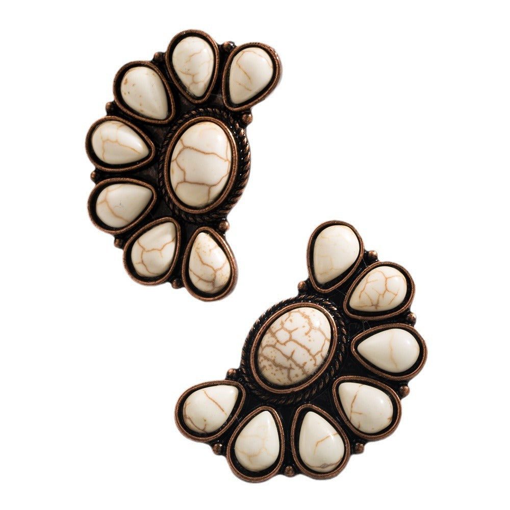 Wholesale Vintage Turquoise Flower Tassel Earrings