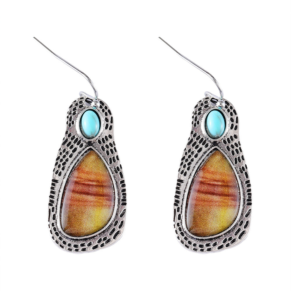 Wholesale Vintage Bohemian Quicksand Zircon Inlaid Turquoise Earrings