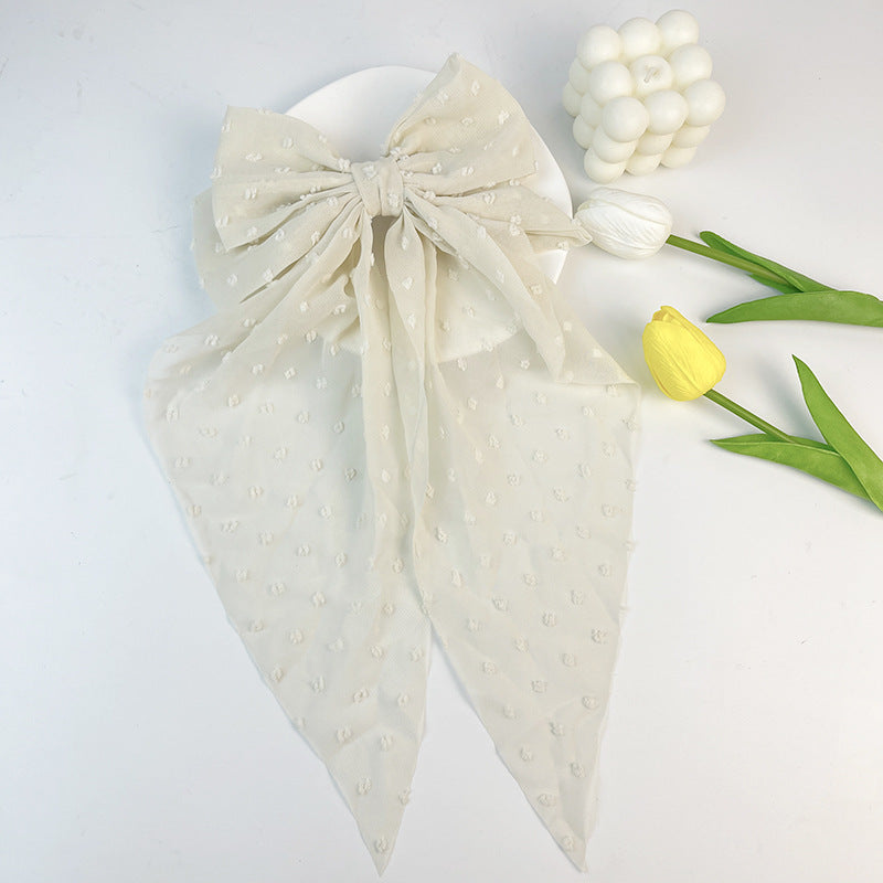 Wholesale Chiffon Long Polka Dot Fabric Big Bow Hair Clip