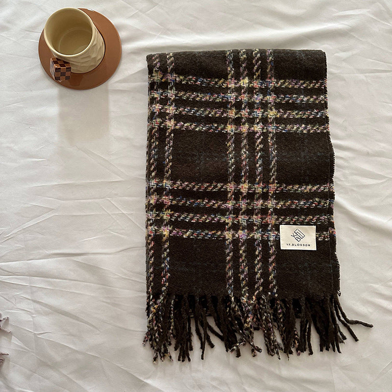 Wholesale Winter Colorful Striped Plaid Raw Edge Soft Retro Scarf