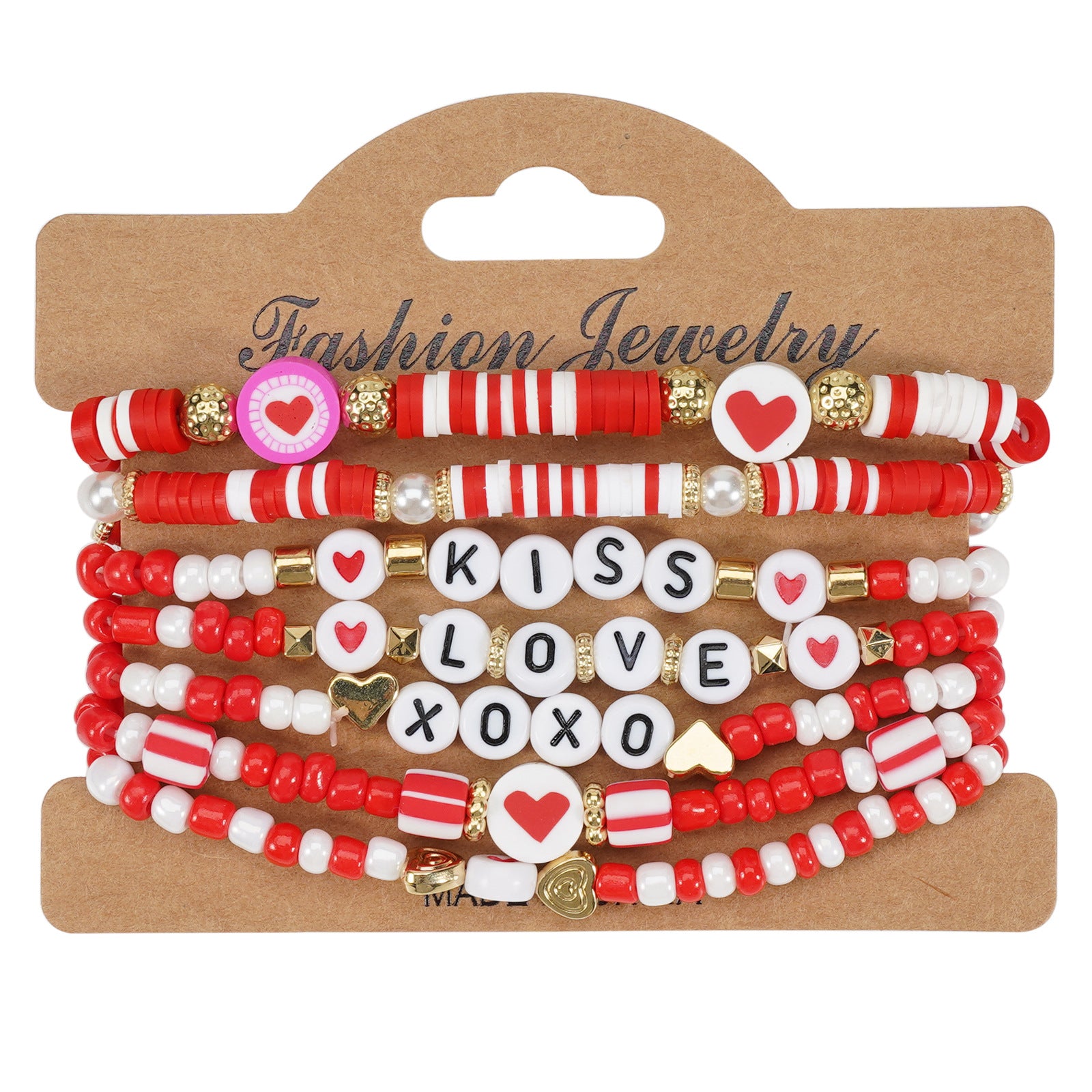 Wholesale Valentine's Day Love XOXO LOVE Soft Clay Beads Multi-layer Elastic Bracelet