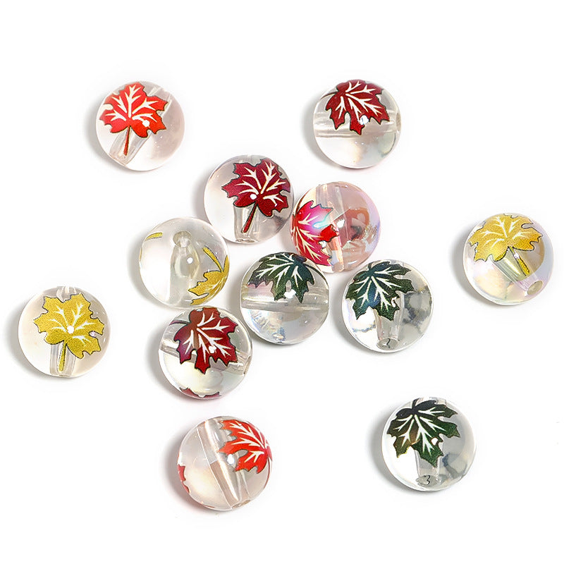 Wholesale 100pcs High Transparency Acrylic Color Maple Leaf Print DIY Beads
