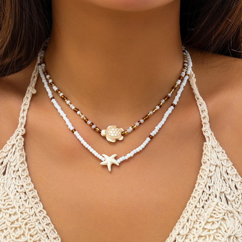 Wholesale Beach Ocean Double Layered Shell Necklace