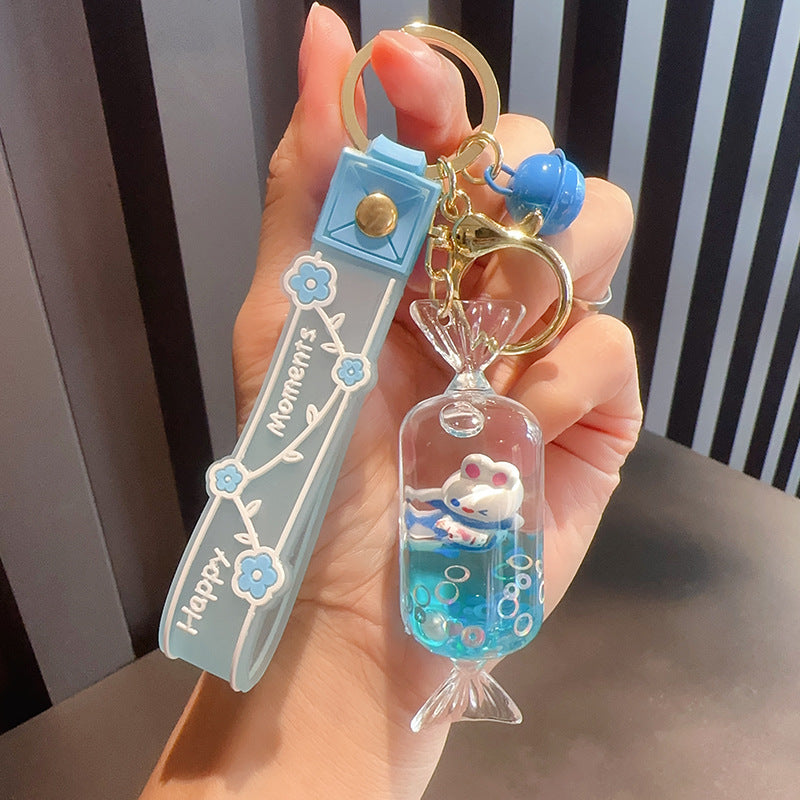 Wholesale Candy Little White Rabbit Oil Drifting Sand Bottle Acrylic Keychain