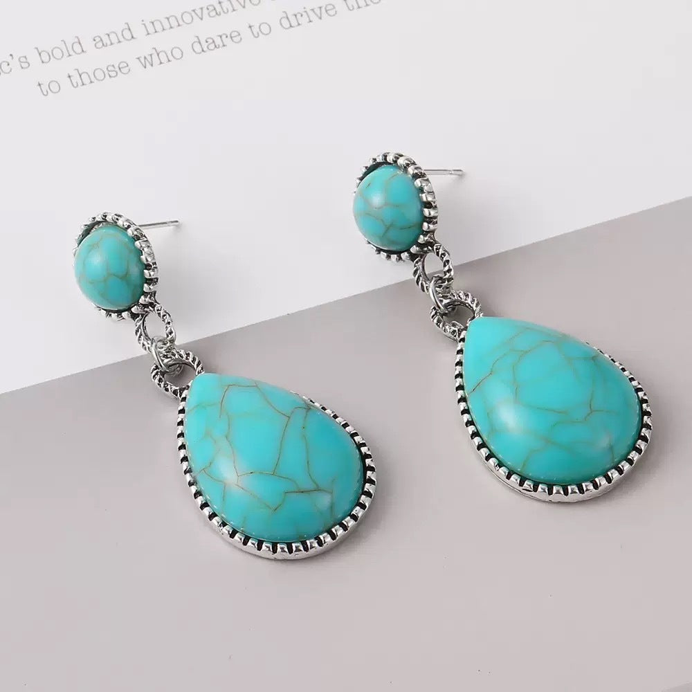 Wholesale Ethnic Style Turquoise Drop Earrings Retro Vintage Zinc Alloy Jewelry Gift