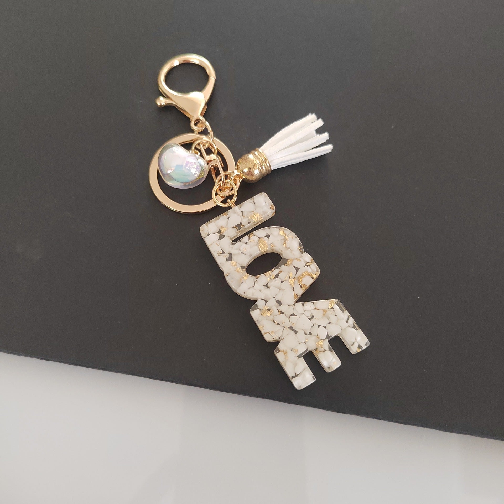 Wholesale Letter LOVE Tassel Sequin Drop Glue Resin Pendant Keychain