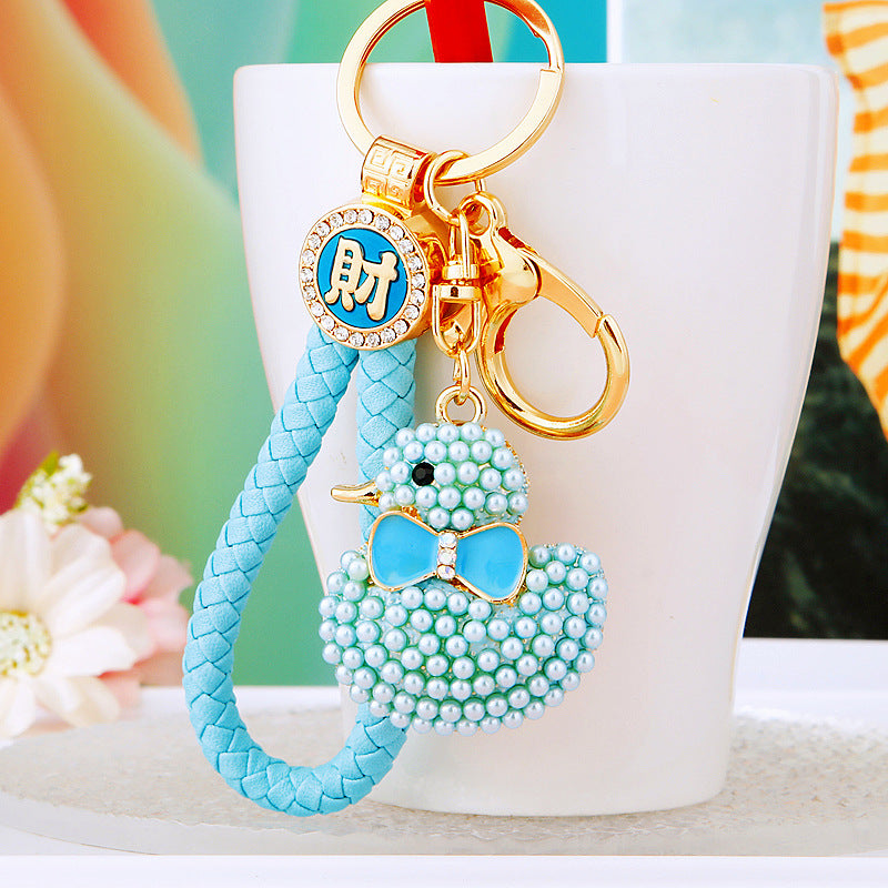 Wholesale Cute Crystal Studded Little Yellow Duck Car Keychain Bag Charm For Women Boutique Resale Decorative Accessory