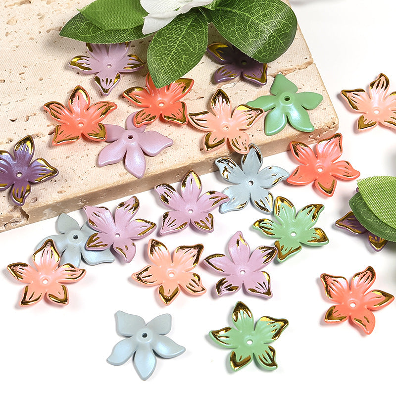 Wholesale 400pcs/Packed with Gold-rimmed Five-petal Acrylic Flower Holder with Center Hole Beads