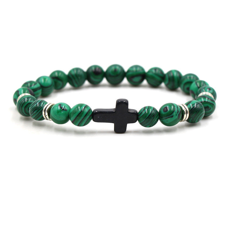 Wholesale Fashion Natural Stone Black Cross Elastic Bracelet Unisex Jewelry Accessory Gift