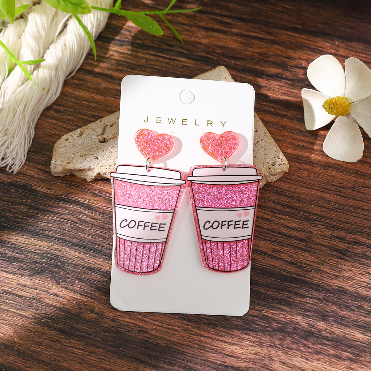 Wholesale Sweet Glitter Love Cup Acrylic Earrings
