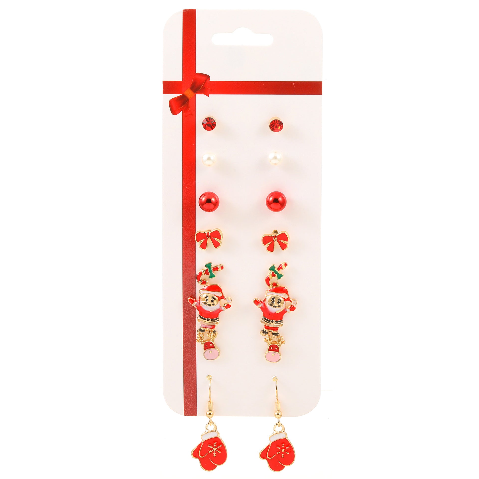 Wholesale Christmas Cartoon Elk Cane Christmas Tree Alloy Stud Earrings Set