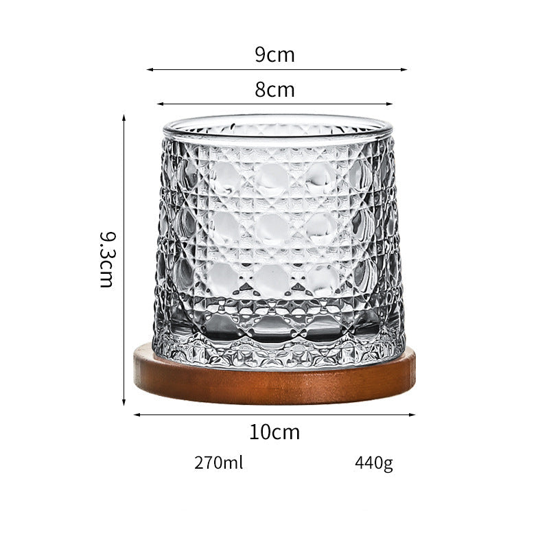 Wholesale Haisman thickened color glass creative rotating whiskey glass hand painted rotating cup with wooden tray decompression Cup