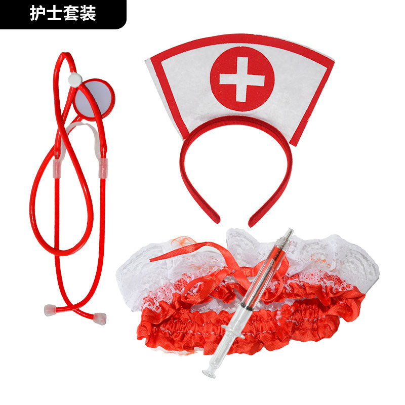 Wholesale Halloween nurse uniform set hairband syringe stethoscope cospaly fun makeup props