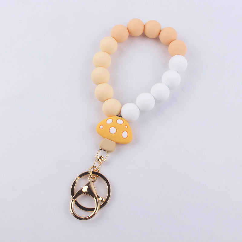 Wholesale Cartoon Silicone Mushroom Beaded Wrist Keychain