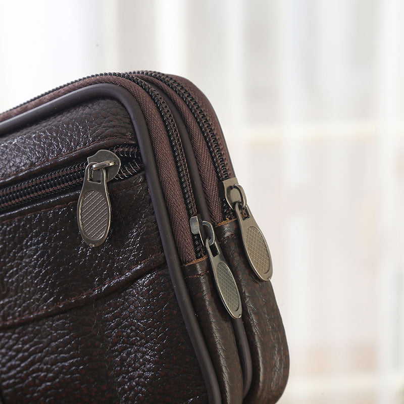 Wholesale Multifunctional mobile phone waist bag cowhide vertical and horizontal multi-layer zipper large capacity coin purse