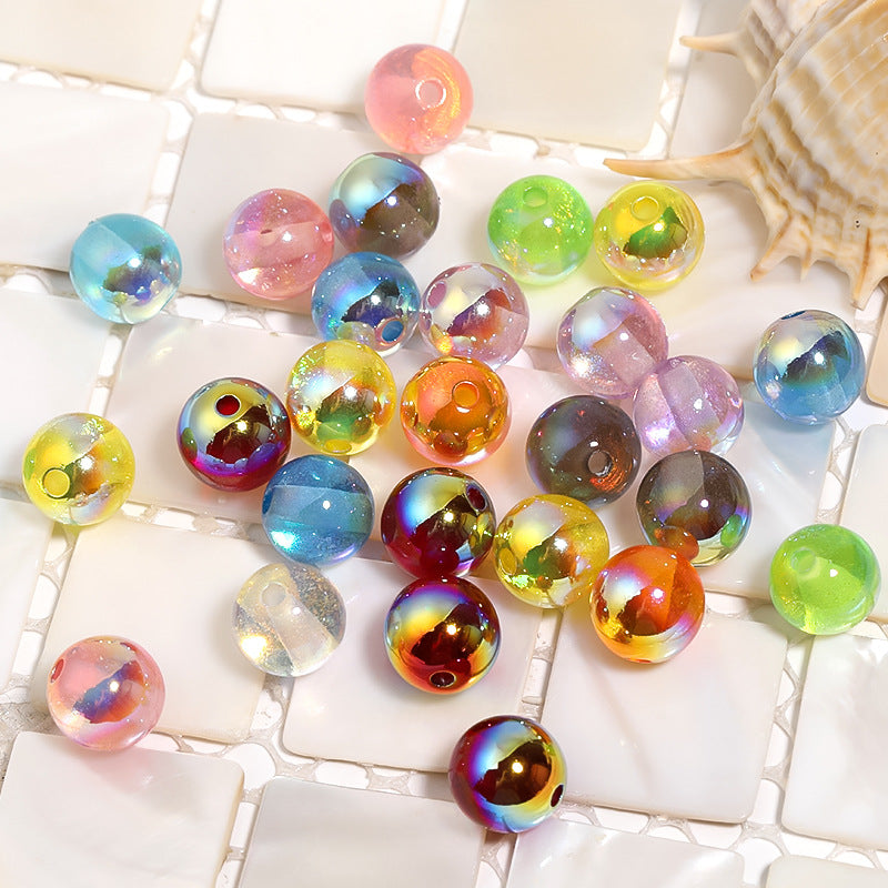 Wholesale 100pcs High-gloss Plated Fine Glitter Round Beads Acrylic Through-hole DIY Accessory Beads