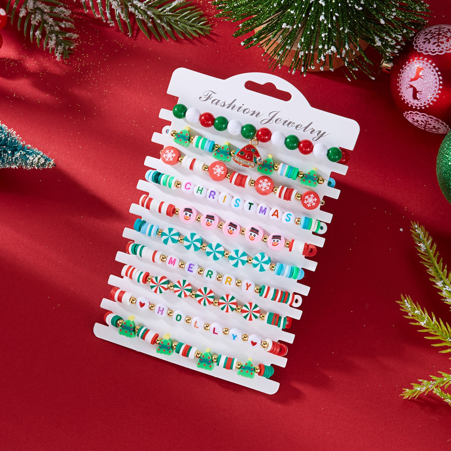 Wholesale Christmas 10pcs letter stretch bead bracelets