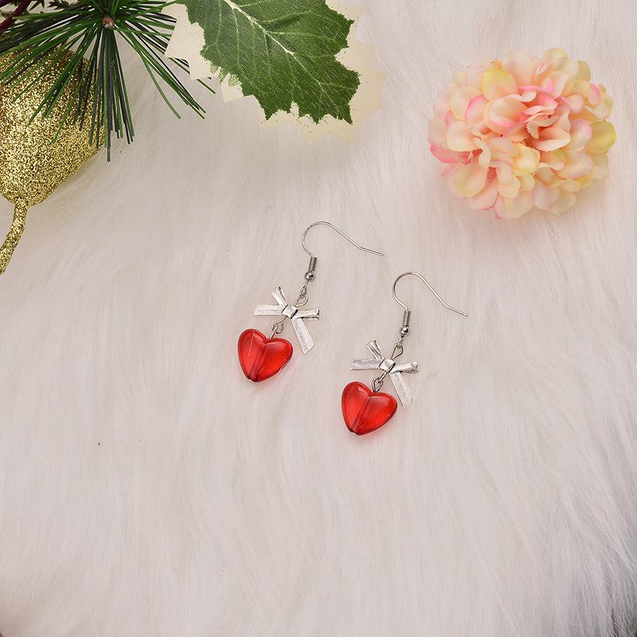 Wholesale Bow Peach Red Heart Resin Acrylic Earrings