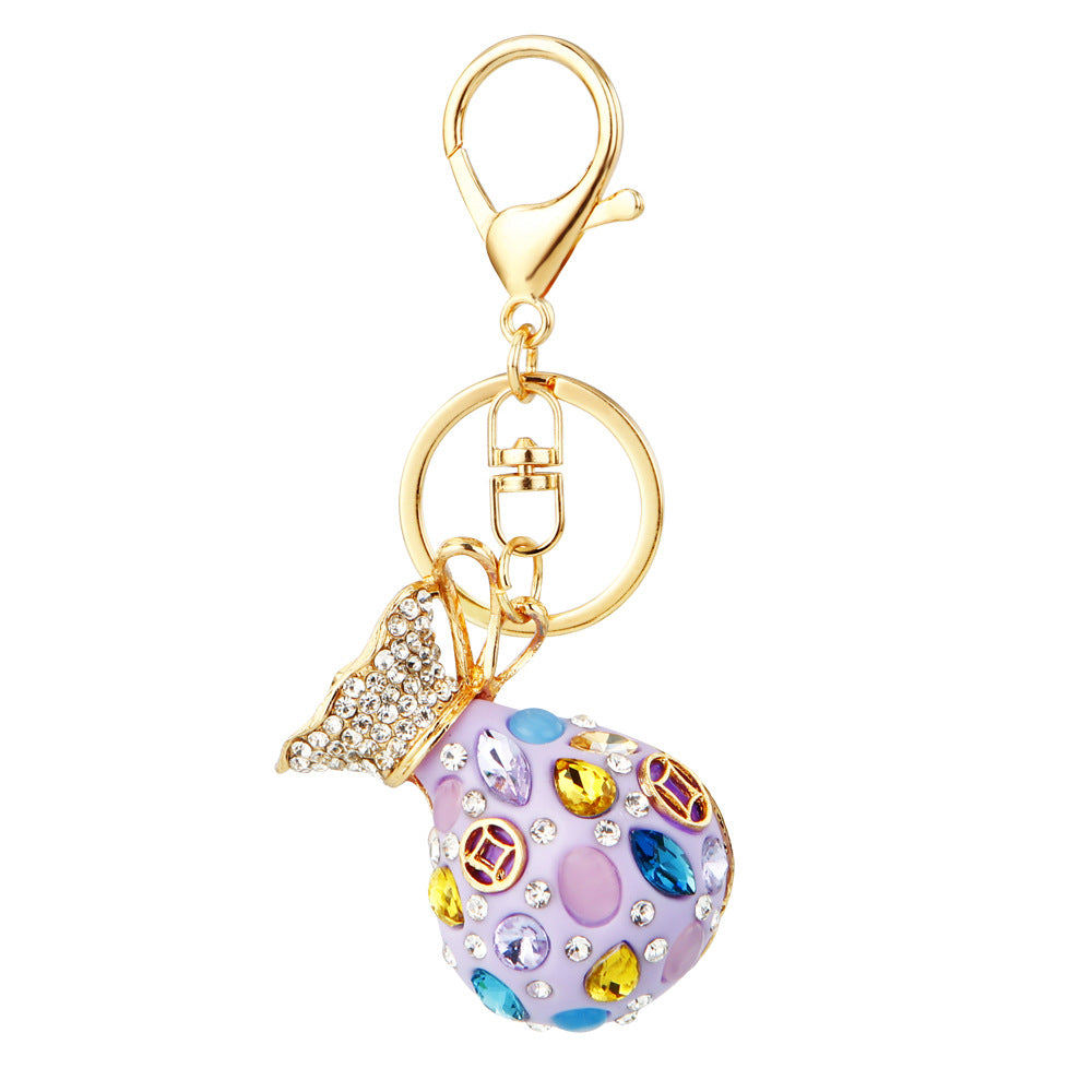 Wholesale Metal Pink Rhinestone Lucky Bag Keychain Chinese Style Car Key Accessory For Women Gift