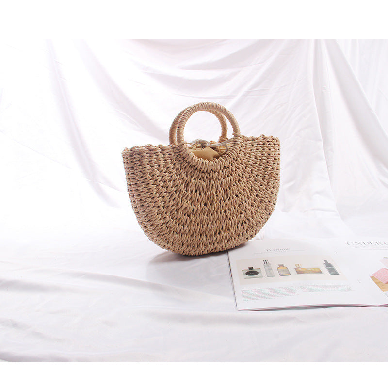 Wholesale Paper Rope Round Bucket Simple Grass Woven Bags