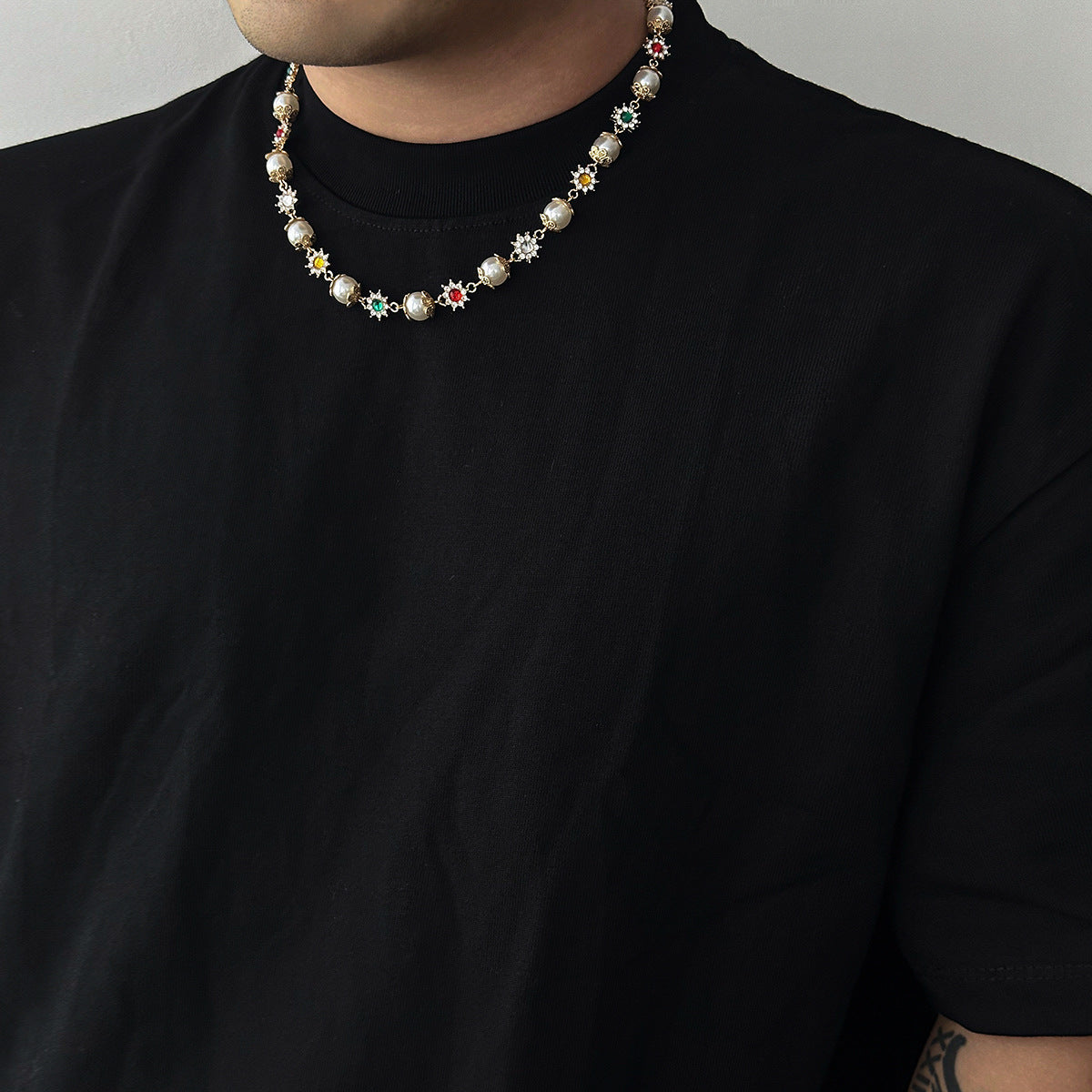 Wholesale men's pearl flower necklace clavicle chain