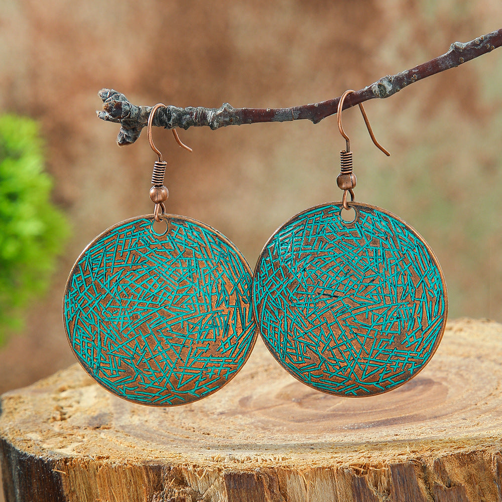 Wholesale Stylish Bohemian Hollow Out Alloy Earrings Retro Geometric Leaves Design Drop Earrings For Women Trendy Fashion Jewelry Accessory