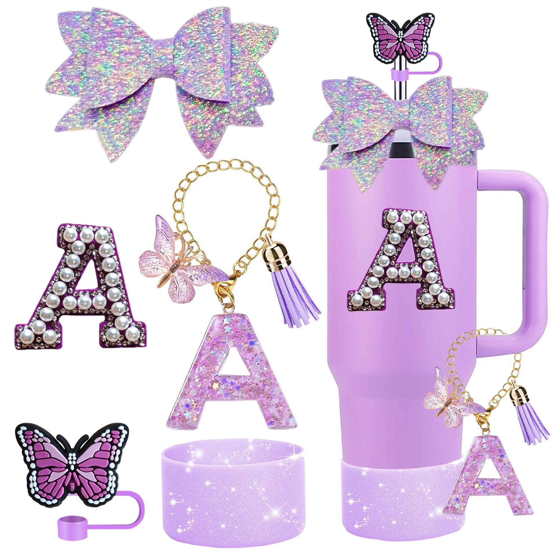 Wholesale Swallowtail bow decoration colorful sequins resin pendant flower straw cap letter cup sticker