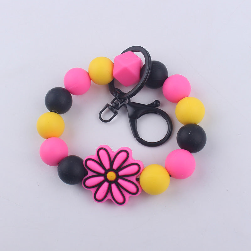 Wholesale Flower Silicone Beaded Wrist Keychains