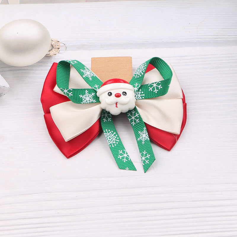 Wholesale Christmas Children's Bow Fabric Hairpins